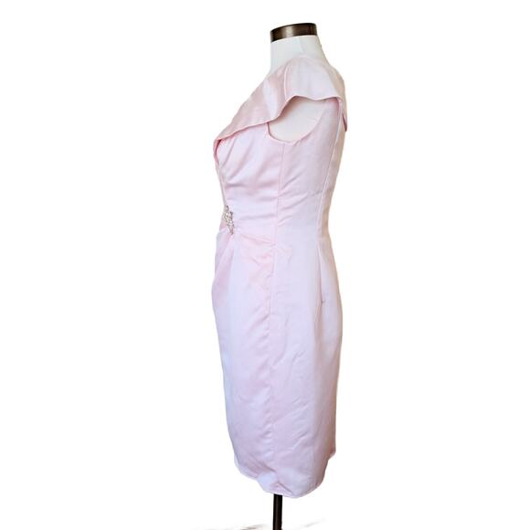 NWT JJ's House Pink Satin Cocktail Dress Size 10 V-neck Pleated w/ Brooch Retro - Picture 6 of 12